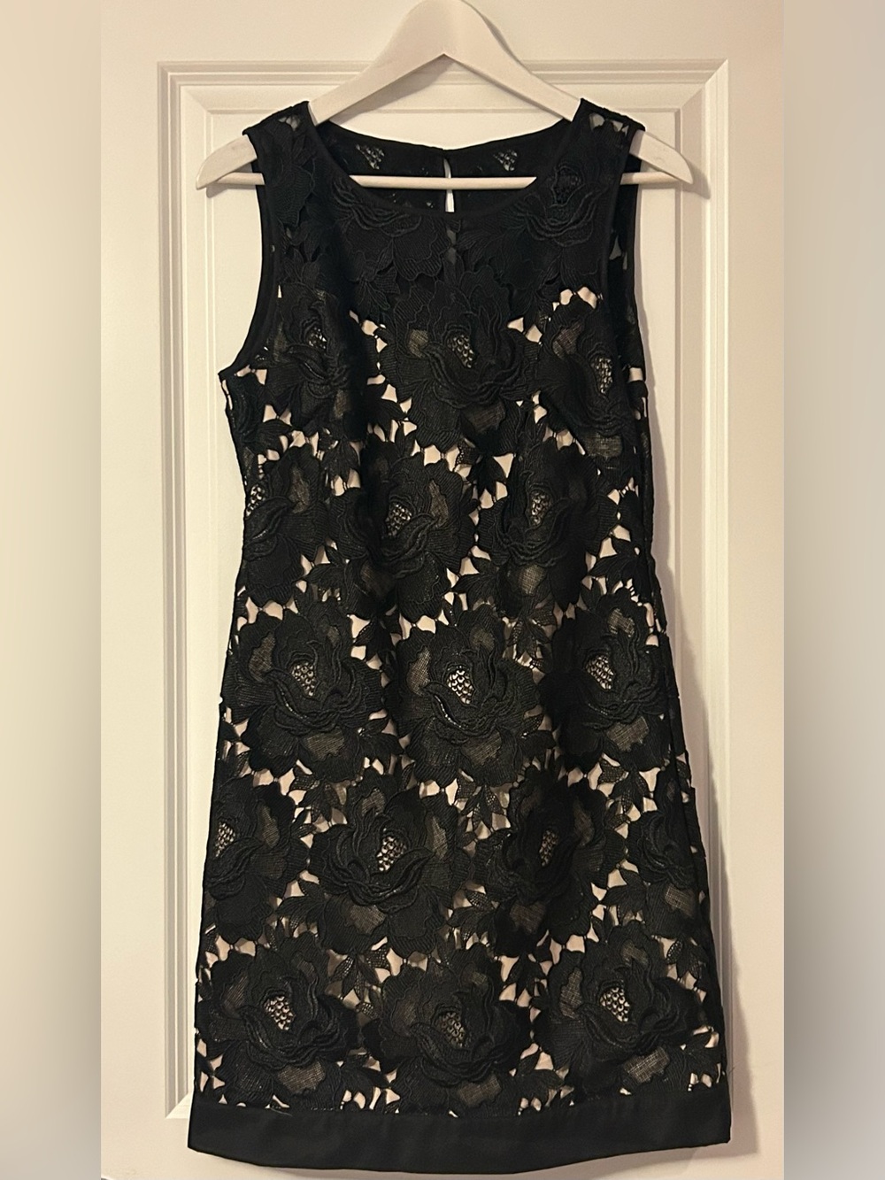 White House Black Market Black Floral Lace Overlay Mini Dress | Size 4